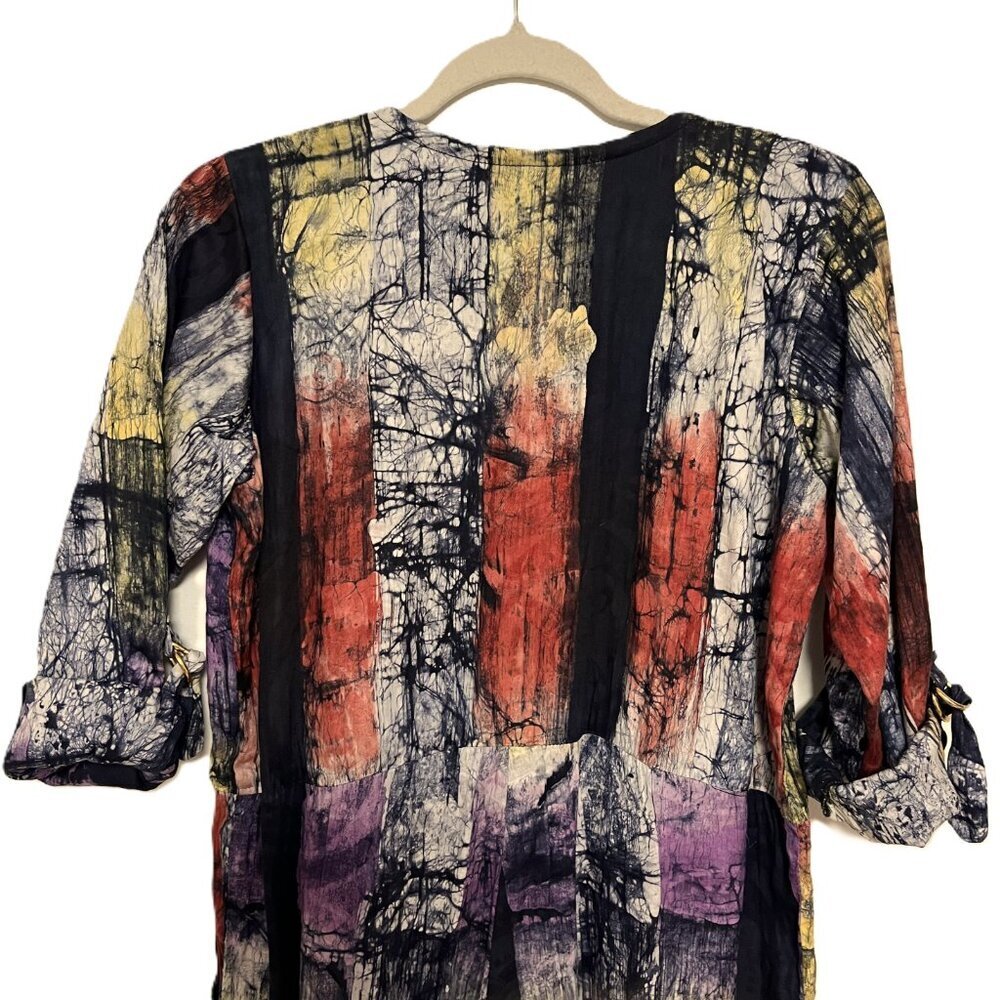 Tie Dye fun print oversized jumpsuit overall utility suit hand dyed batik fabric - Picture 4 of 13